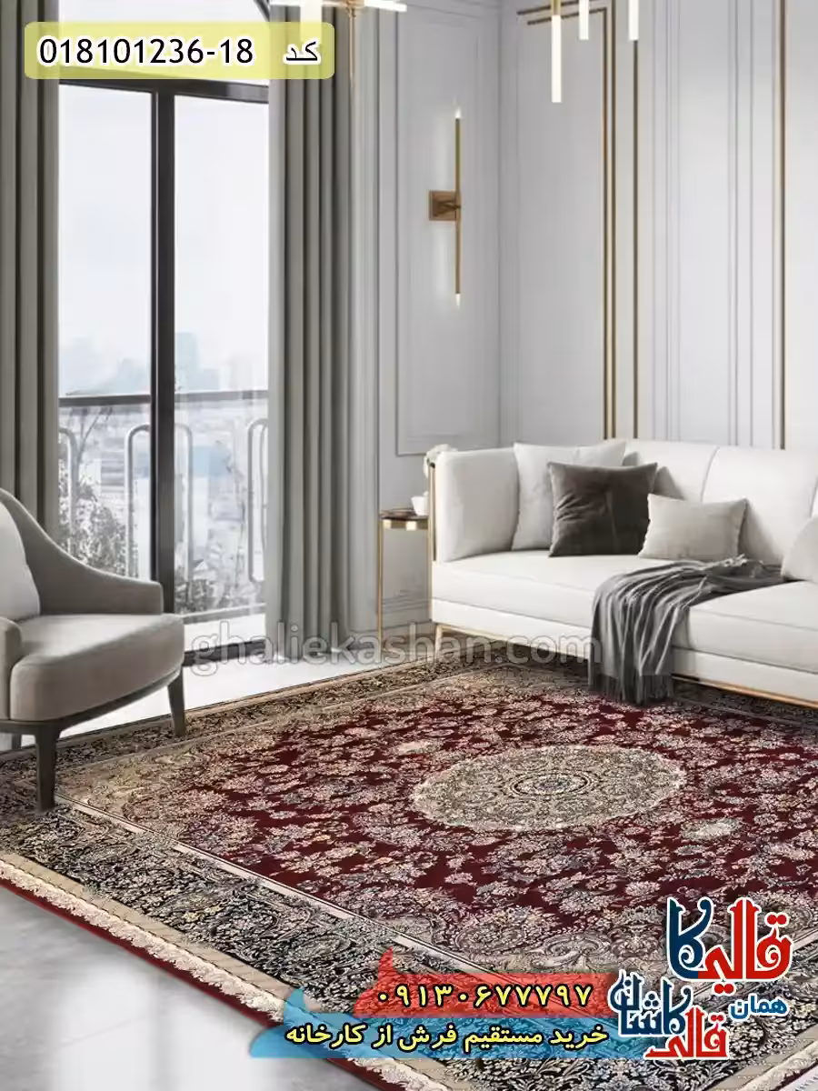 فرش 1200 شانه طرح الارز زمینه قرمز روناسی کاشان