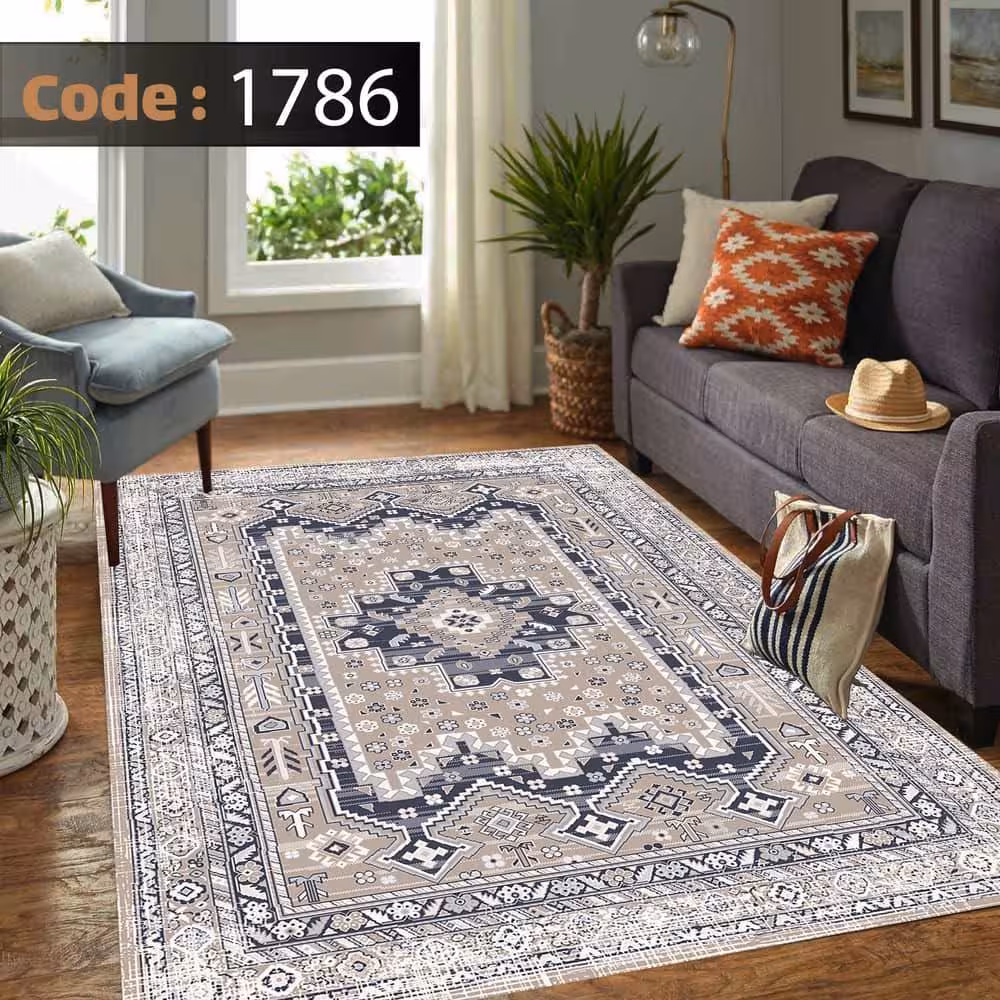 کاورفرش روفرشی دورکشدار گوشه لیفه ای لاکی ، آبی و متنوع کد 1786