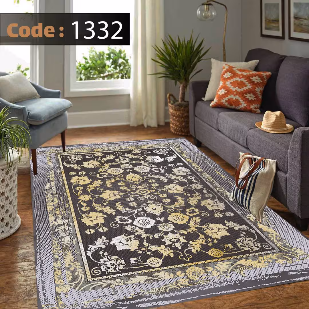 کاورفرش روفرشی دورکشدار گوشه لیفه ای طوسی کرم کد 1332