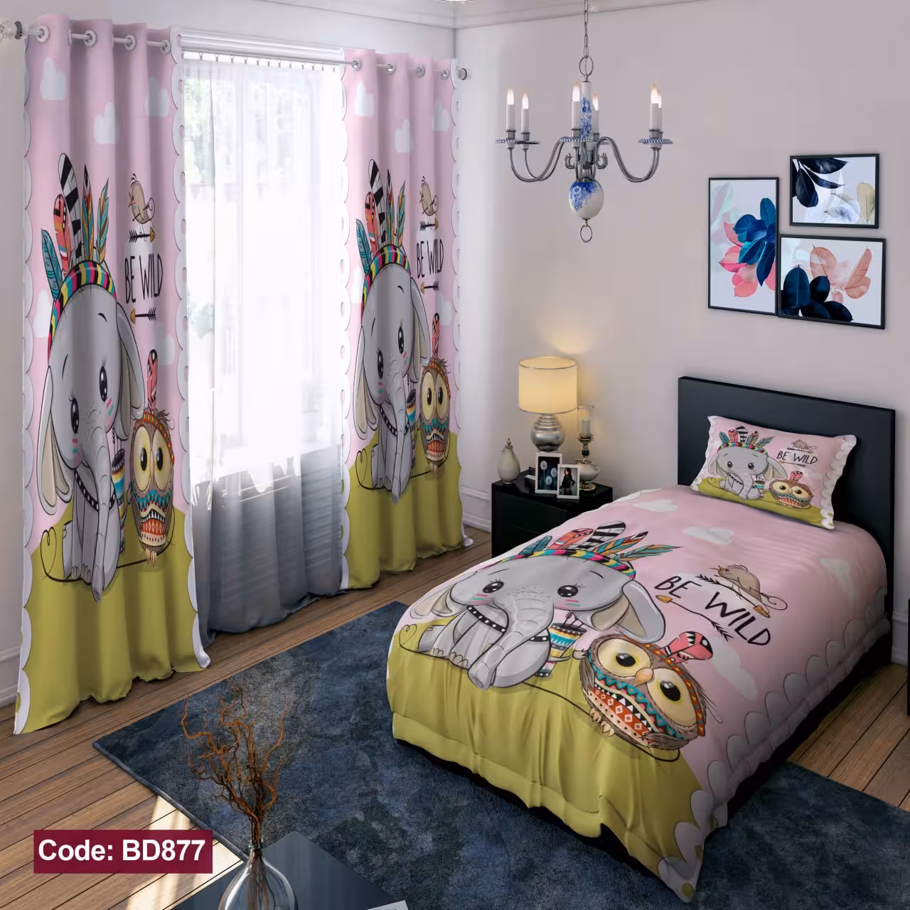 پرده پانچی مخمل چاپی دخترانه کد 877