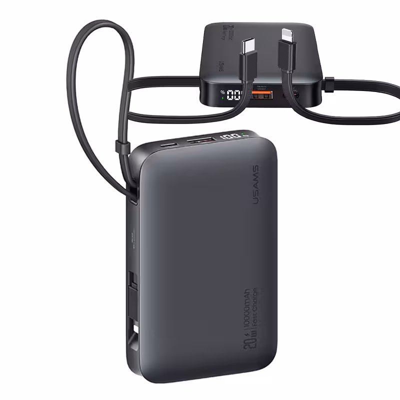 پاوربانک یوسمز مدل CD228 ظرفیت 10000 توان 20 وات با کابل متصل