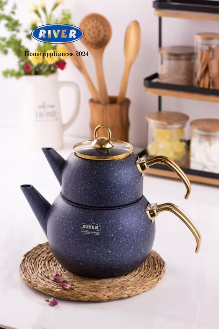 کتری قوری لوله دار 2/8 لیتر گرانیتی ریور RIVER سرمه ای کد 5857