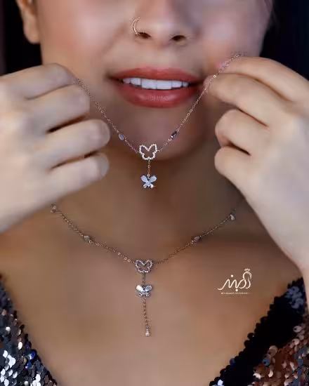 💍نیم ست پروانه و گل نقره عیار 925 (گردنبند و دستبند )(N_4334)‌‌‌‌‌‌ ‌