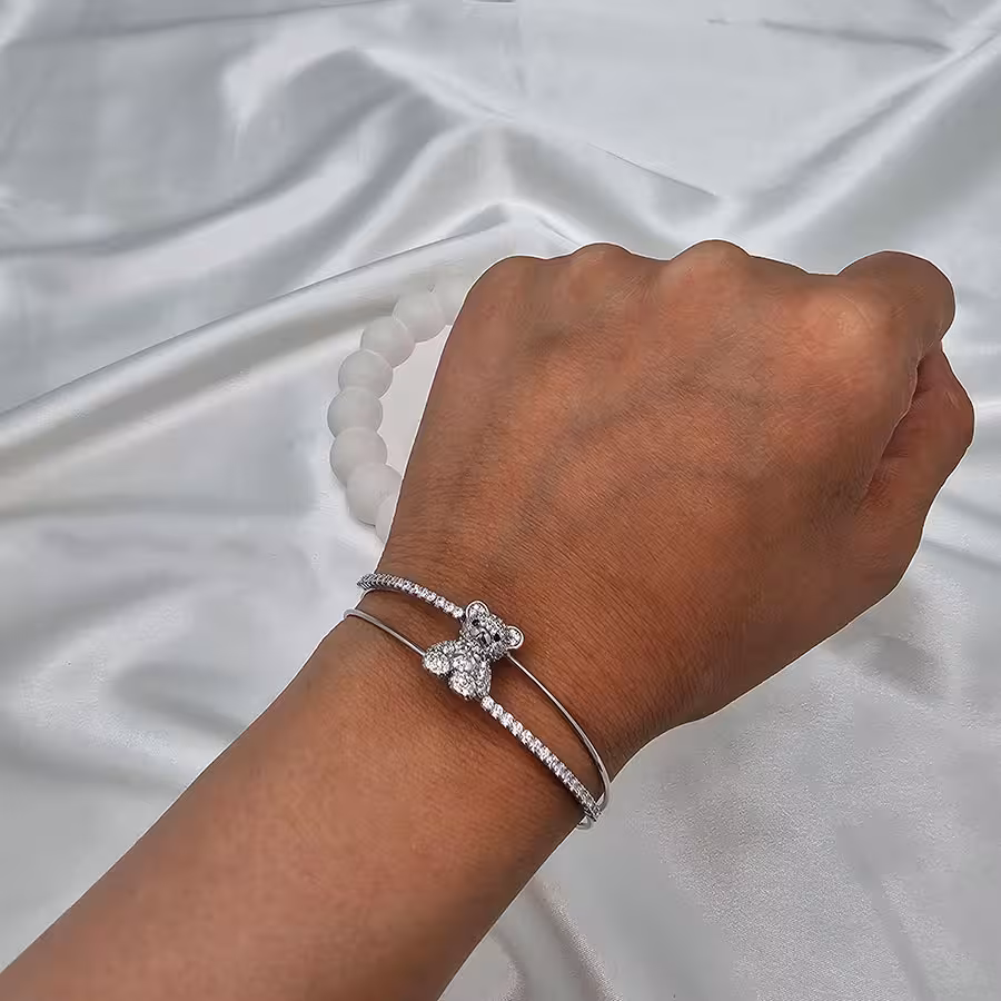 دستبند بنگل جواهری مدل خرس تدی