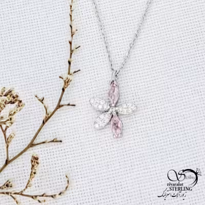 گردنبند نقره گل دورنگ عیار925 کد 13674