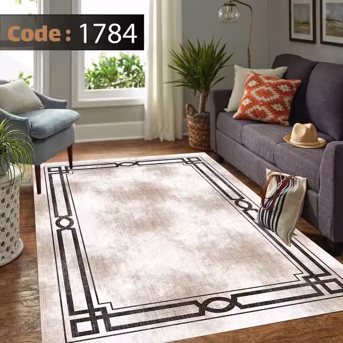 کاورفرش روفرشی دورکشدار گوشه لیفه ای کرم  قهوه ای کد 1784