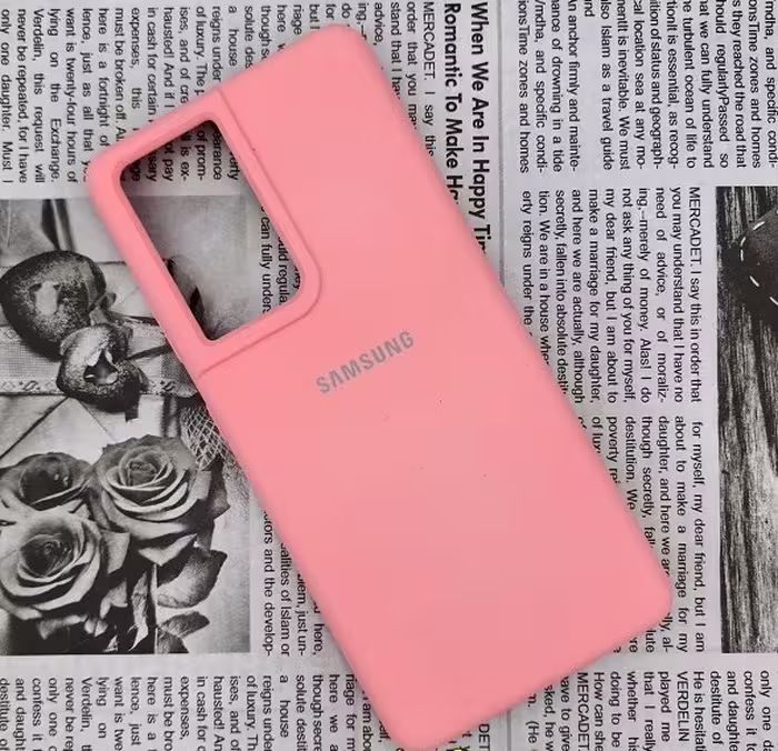 قاب گوشی Galaxy S21 Ultra 5G سامسونگ سیلیکونی اورجینال  پاک کنی درجه یک زیربسته گلبهی