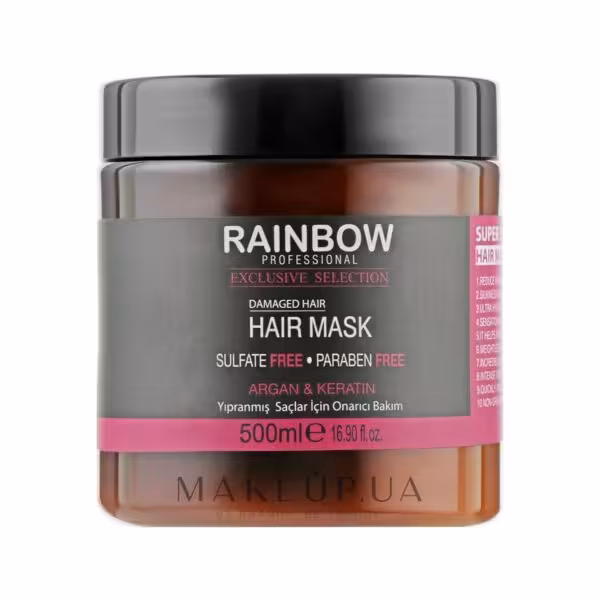 ماسک مو فاقد سولفات Rainbow حاوی روغن آرگان و کراتین Argan & and keratin حجم 500 میل