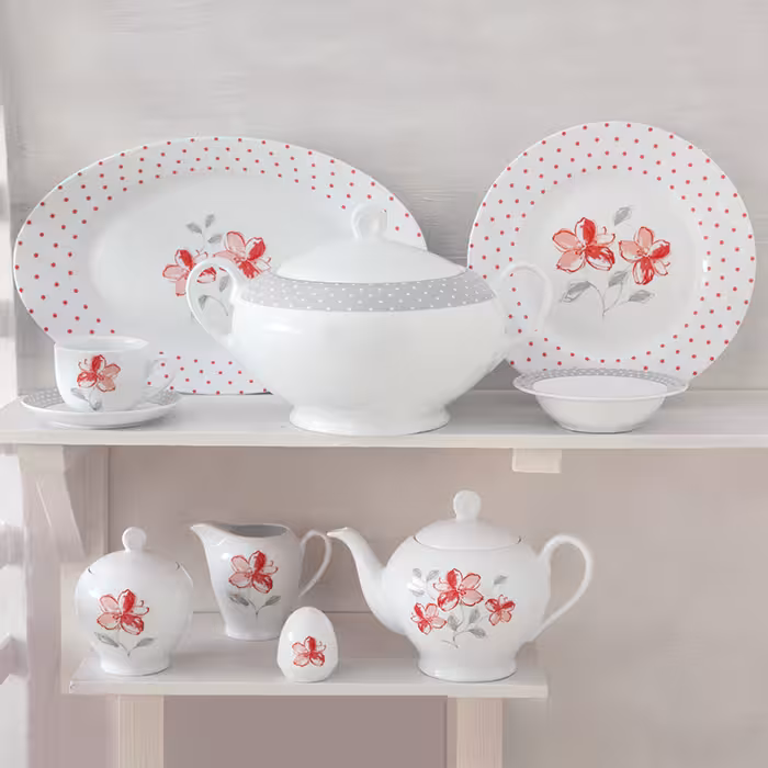 سرویس 102 پارچه 12 نفره طرح والنسیا قرمز