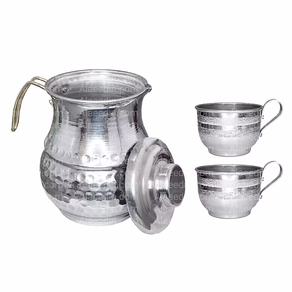 سرویس پارچ و فنجان دسته دار روحی چکشی مدل عروس کد 2