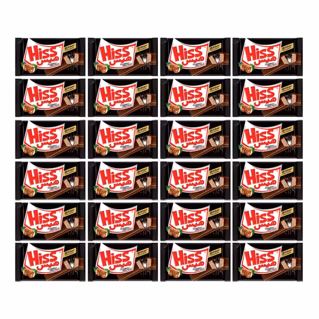 شکلات تلخ هیس شیرین عسل با مغزی ویفر 40 گرمی بسته 24 عددی