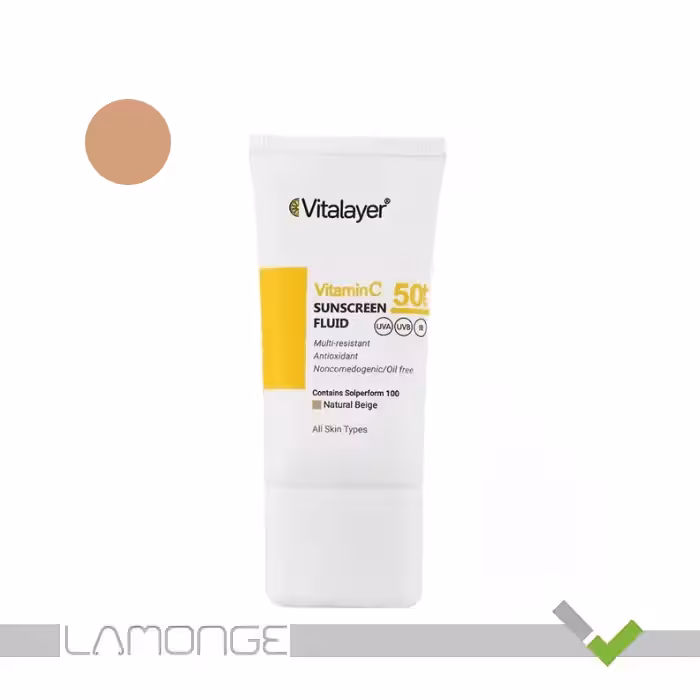 فلوئید ضد آفتاب SPF50 حاوی ویتامین C بژ طبیعی ویتالیر حجم 50 میلی لیتر