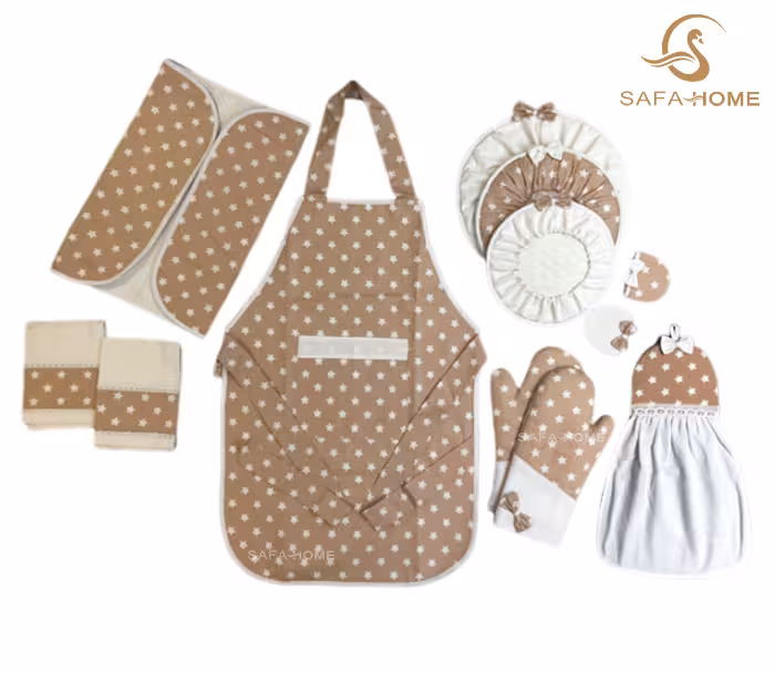 سرویس پارچه ای آشپزخانه فانتزی 14 تکه طرح ستاره کرم