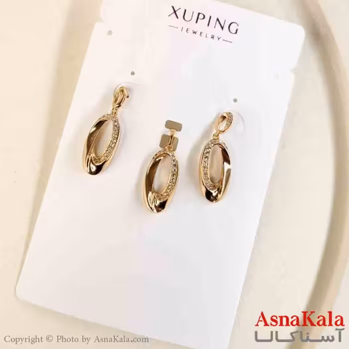 نیم ست زنانه ژوپینگ مدل طلایی شامل گوشواره و گردنبند کد NIM14780W