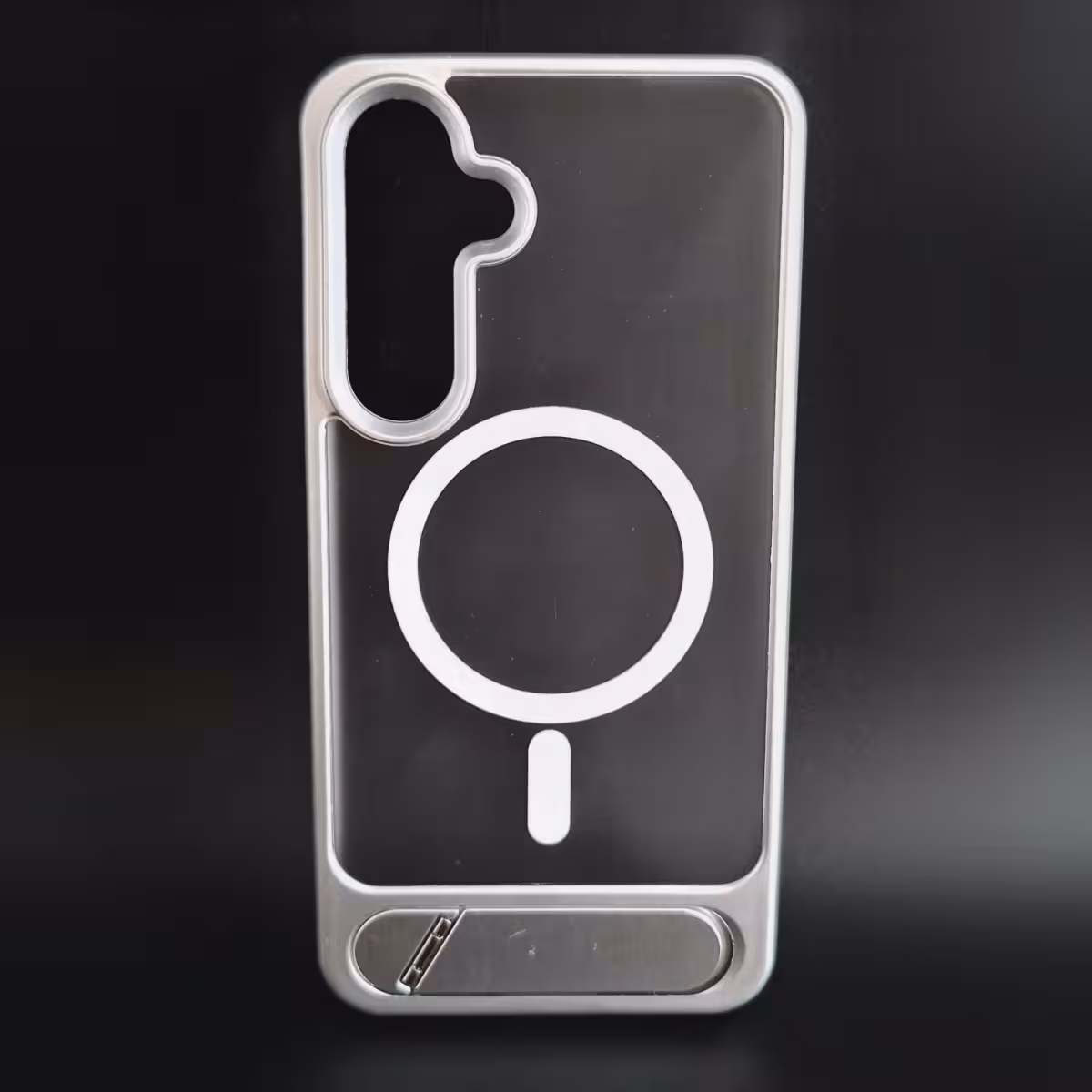 قاب موبایل مگسیف استند دار مناسب گوشی آیفون رنگ نقره ای