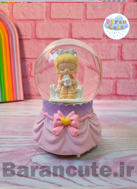 گوی موزیکال پمپی برفی چراغ دار سایز بزرگ طرح دختر و خرگوش