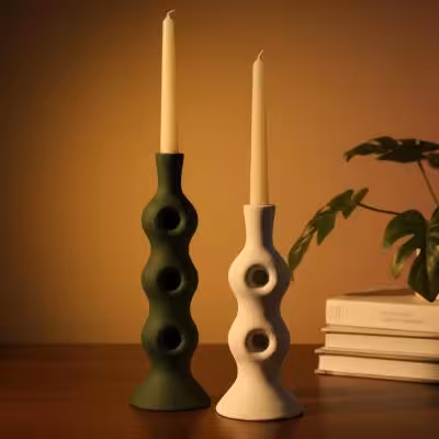 ست جاشمعی دکوراتیو پلی رزین مدل حلقه (دوتایی موج‌دار)