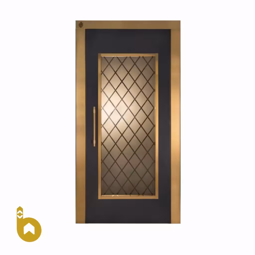 درب لولایی آسانسور | طرح شیشه ای ضربدری