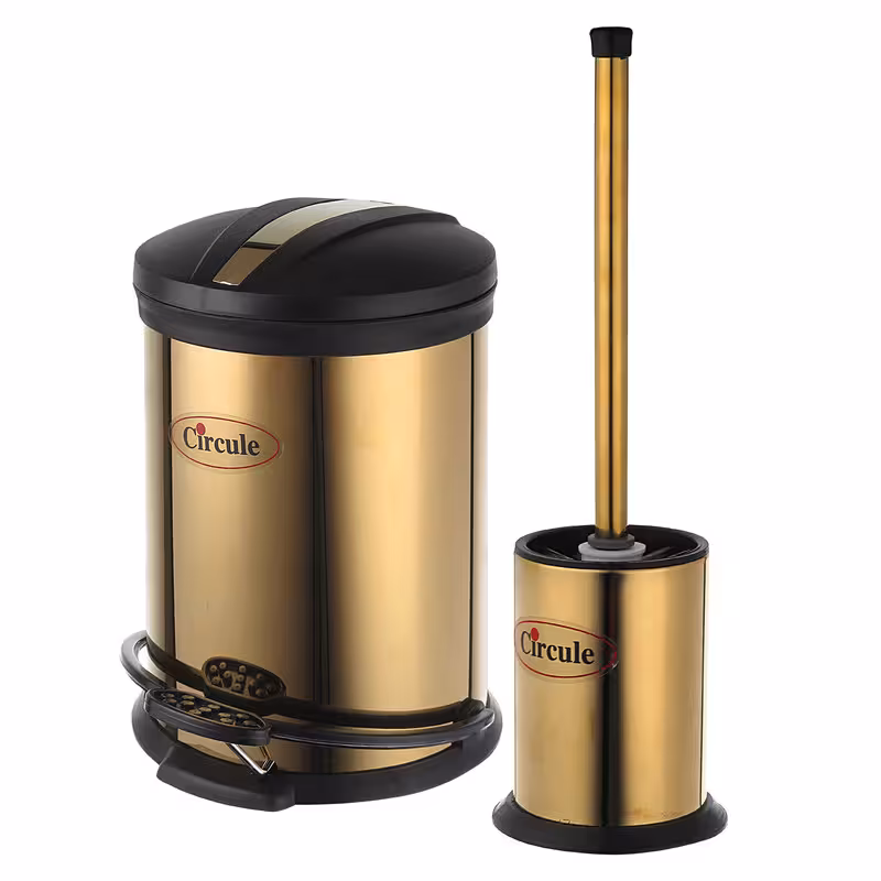 ست سطل زباله و برس سیرکوله مدل gold125 | کالا مکس