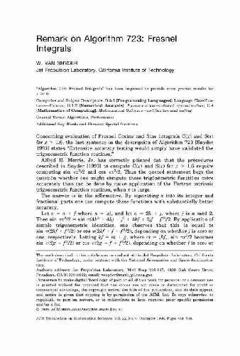 خرید و دانلود نسخه کامل کتاب Remark on algorithm 723 (Fresnel integrals)