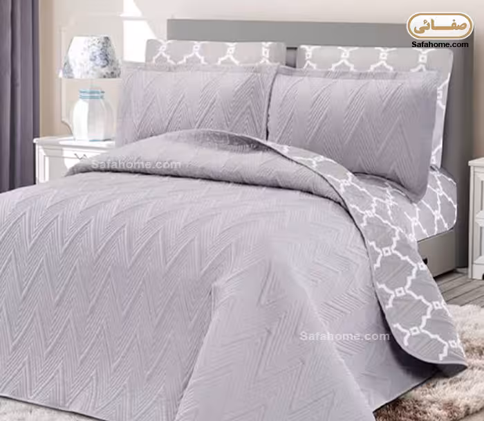 روتختی یک نفره پنبه دوزی 4 تکه طوسی روشن