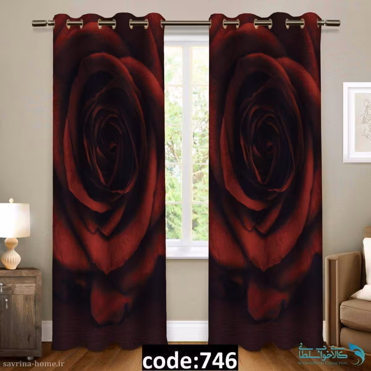 پرده پانچی طرح رز سرخ مدل Sh-746