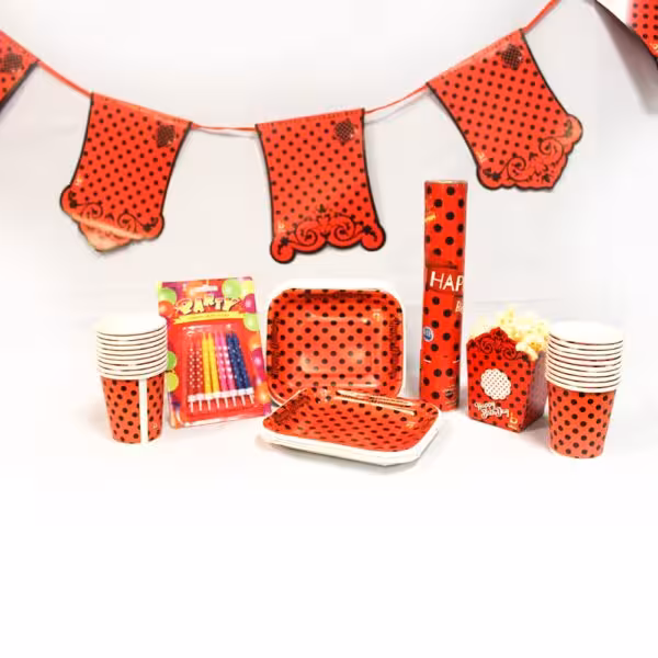 خرید تم تولد خالخالی قرمز و مشکی