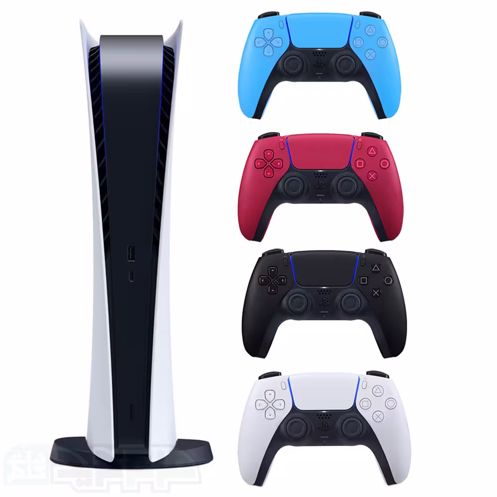 پلی استیشن 5 دیجیتال با دسته مشکی، قرمز و آبی