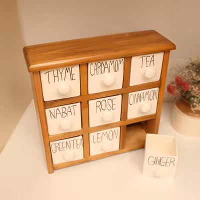 جای ادویه 9 پارچه مدل چوبی و سرامیکی کد Text09