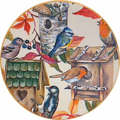 بشقاب دیوارکوب سفالی مدل پرنده و پاییز مجموعه 2 عددی