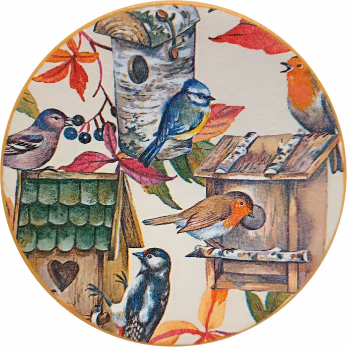 بشقاب دیوارکوب سفالی مدل پرنده و پاییز مجموعه 2 عددی