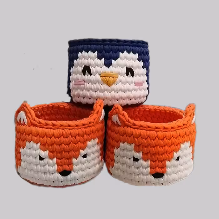 سبد قلاب بافی تریکو طرح حیوانات کد 01 مجموعه 3 عددی