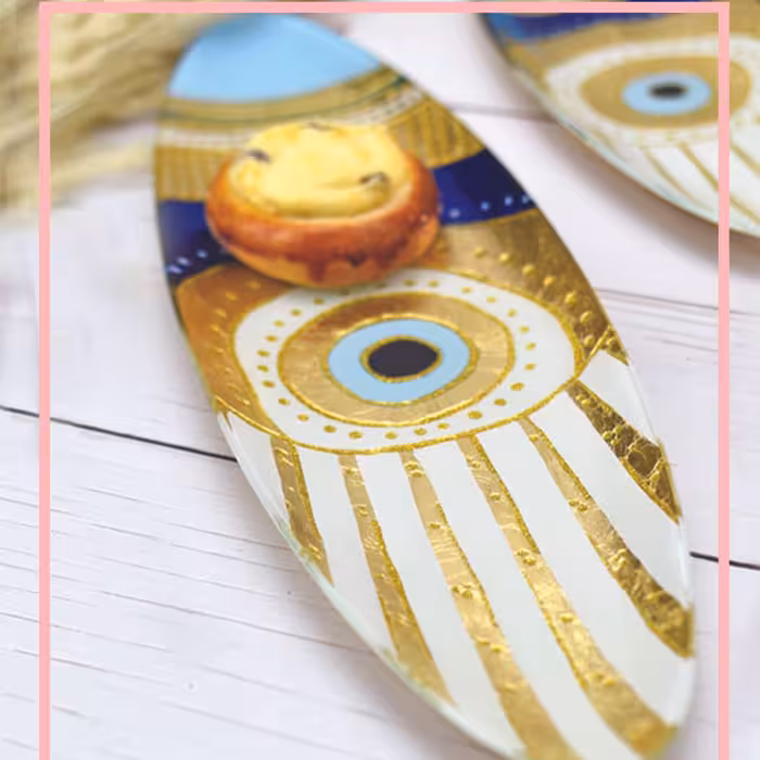 دیس شیشه ای مدل بیضی طرح چشم نظر