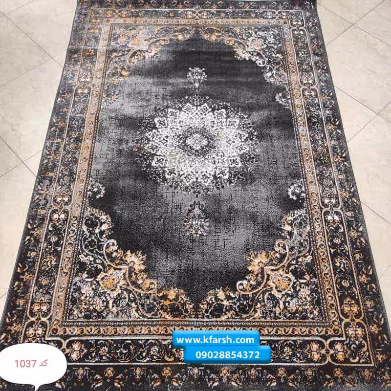 فرش وینتیج مشکی طلایی کد 1061
