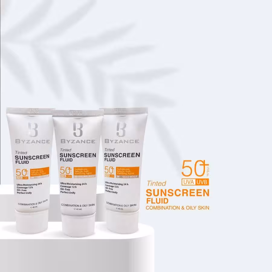 فلوئید ضد آفتاب رنگی SPF50 بیزانس پوست چرب اصل 40میل Tinted Sunscreen Fluid SPF50 For Oily