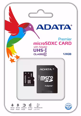 کارت حافظه microSDHC ای دیتا مدل premier کلاس 10 استاندارد UHS-I U1 سرعت 50MBps همراه با آداپتور SD ظرفیت 128 گیگابایت