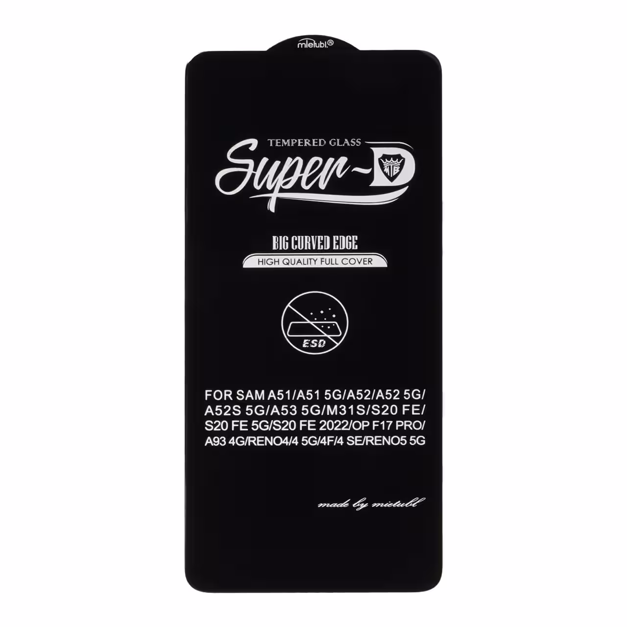 محافظ صفحه نمایش شیشه ای Samsung Galaxy A51 / A52 / A52s / A53 / S20 FE - Full Cover Super D Mietubl-ESD (بدون پک) - مشکی