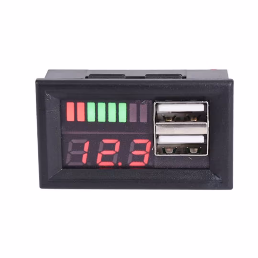 نمایشگر شارژ باتری خشک اسیدی 12 ولت رو پنلی با 2 پورت USB