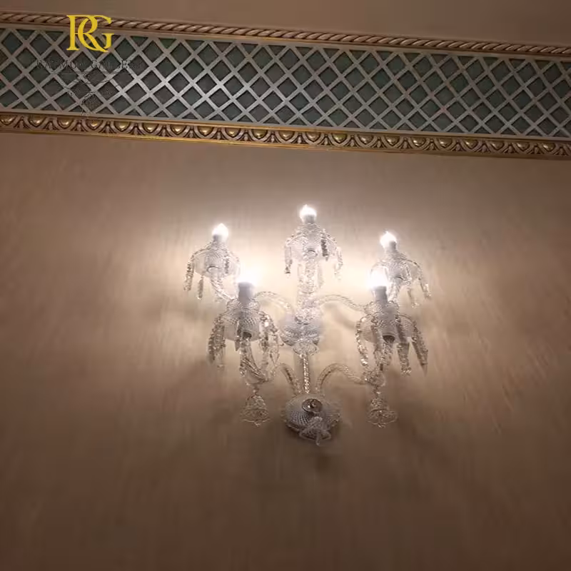 دیوارکوب 5 شاخه تمام کریستالی سفید وارداتی