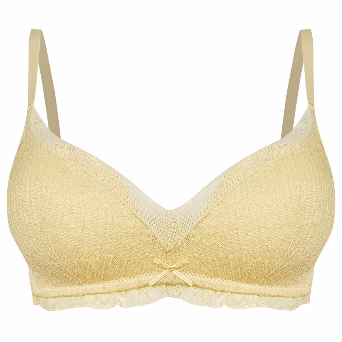 سوتین بدون فنر زنانه مدل کاپ اسفنجی گیپوری  رنگ لیمویی کد 5304