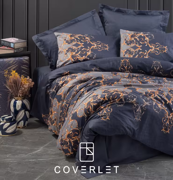 روتختی سرمه‌ای طوسی طرح‌دار دونفره کاوری Sarina