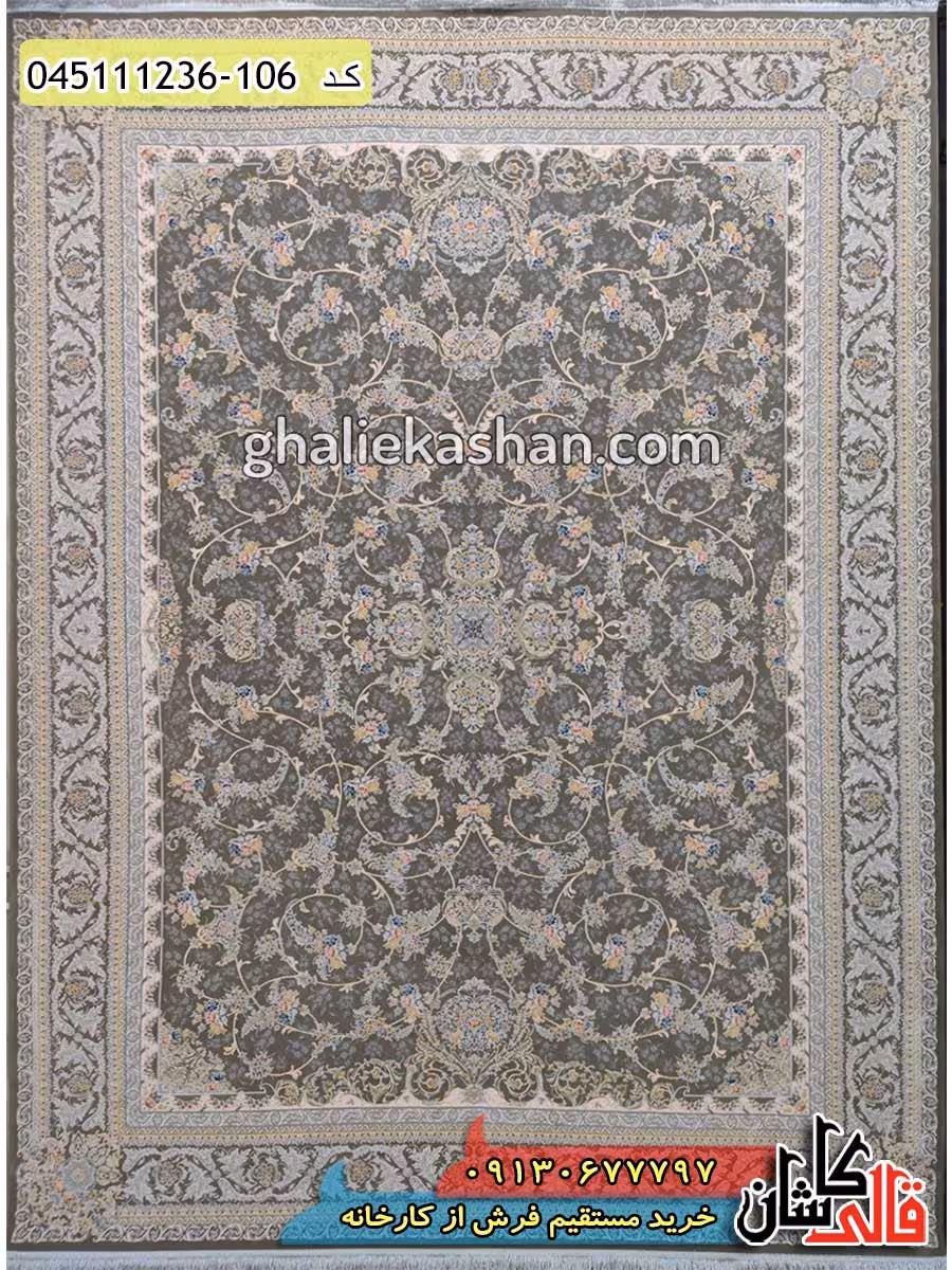 فرش طلاکوب 1200 شانه طرح افشان ویکتوریا زمینه متالیک کاشان – گل برجسته