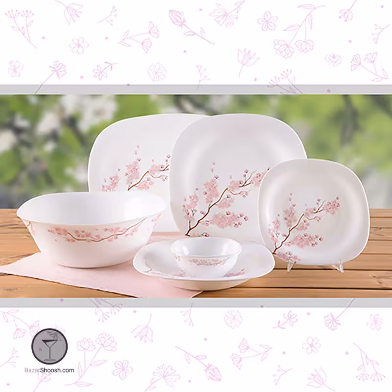 سرویس غذاخوری 28 پارچه طرح توسکا 448 قالب مربع پارس اپال