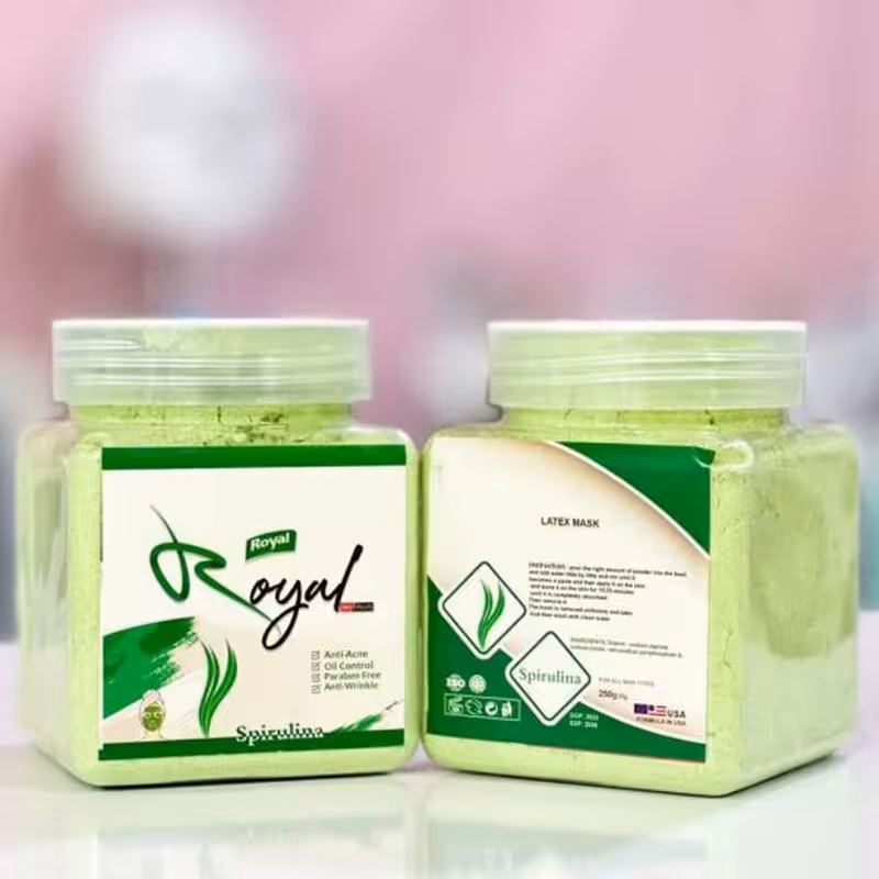 ماسک لاتکسی لایه بردار پوست عصاره جلبک اسپیرولینا برند رویال ROYALحجم 250 گرم