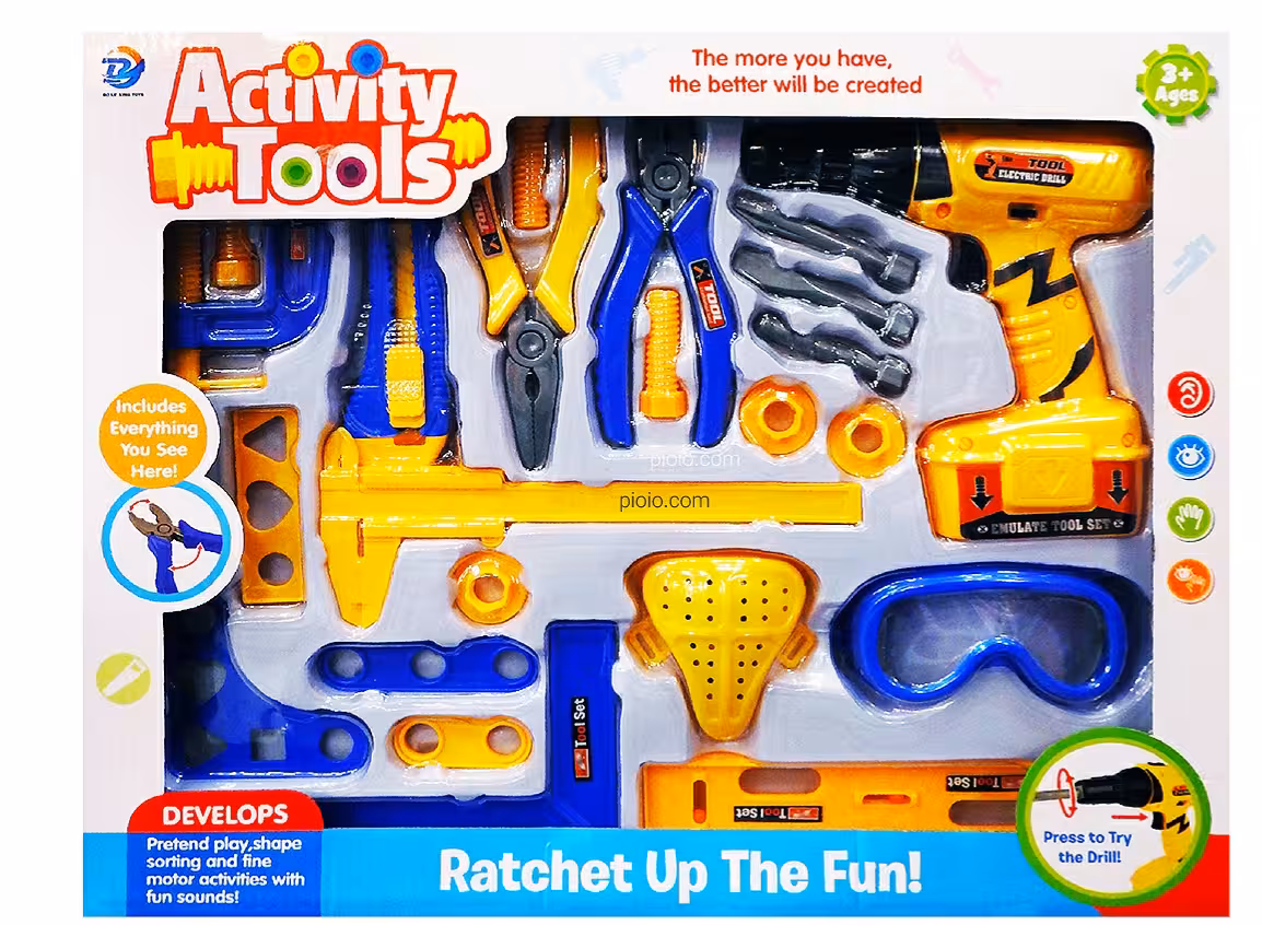 اسباب بازی جعبه ابزار کودک با دریل باتری خور