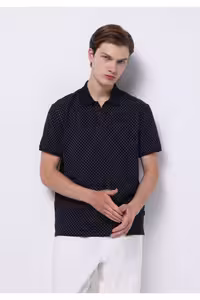 تی شرت یقه پولو به طور منظم مناسب چوگان یاکا چاپ شده پنبه مردانه آبی آستین کوتاه T SHIRT Colin’s