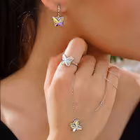 نیمست پروانه سوارسکی وارداتی نقره جواهری کد 00496