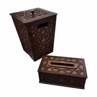 ست سطل و جای دستمال کاغذی چوبی کد 149 - طرح اسلیمی - قهوه ای