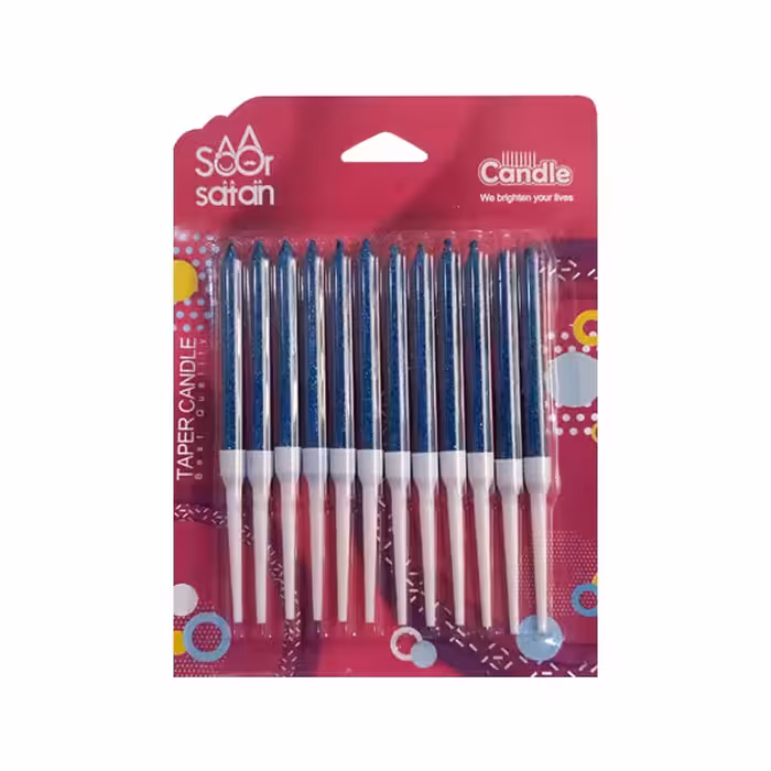 شمع تولد مدادی آبی اکلیلی 11 سانتی بسته 12 عددی