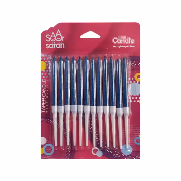 شمع تولد مدادی آبی اکلیلی 11 سانتی بسته 12 عددی